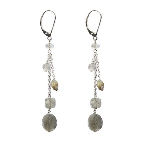 Earrings : labradorite & dormeuse silver 925 x 2pcs