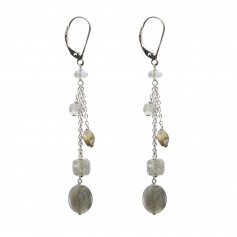 Boucles d'oreilles : labradorite & dormeuse et chaîne argent 925 x 2pcs