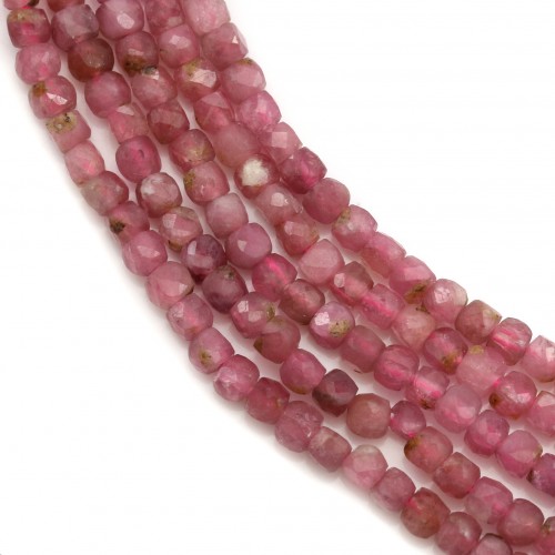 Faceted cube-shaped rose tourmaline 2mm x 39cm