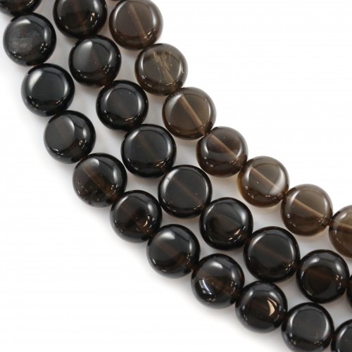 Smoked quartz, of round and flat shape, 6mm x 40cm