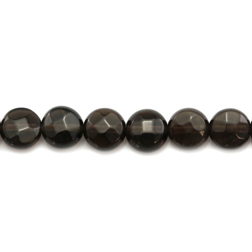 Smoky quartz faceted flat round 6mm x 40cm 