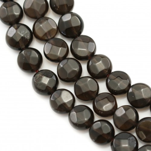 Smoky quartz faceted flat round 6mm x 40cm 
