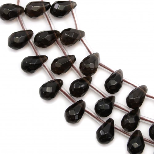 Rauchquarz, tropfenförmig facettiert, 6x9mm x 40cm