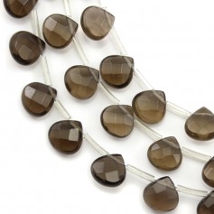 Smoky Quartz Faceted Flat Teardrop 10mm x 40cm 