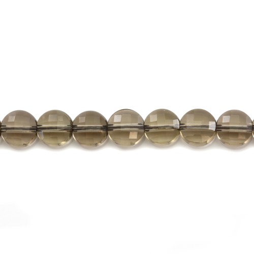 Smoky quartz faceted flat round 7mm x 6pcs