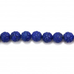 Lapis lazuli bleu, de forme ronde sculpté, 8mm x 1pc
