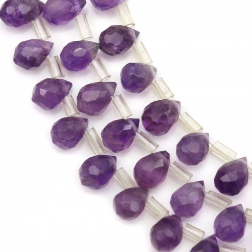 Améthyste, violet, goutte facettée, 4x6mm x 40cm