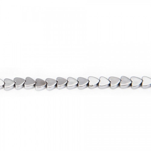 Hématite argneté coeur 4mm x 40cm 