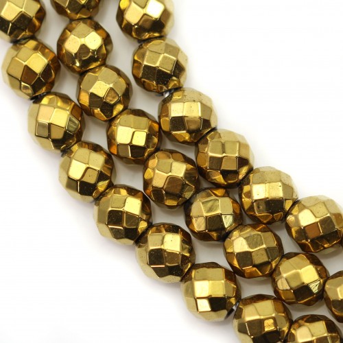 Hematite gold gilt faceted round 6mm x 40 cm