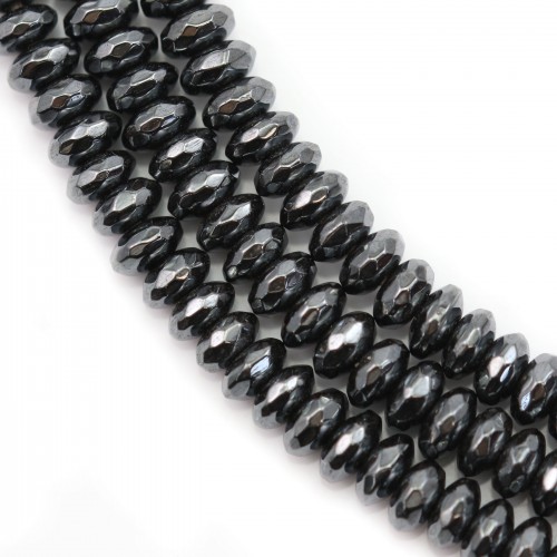 Hematite faceted flatened round beads on thread 2x4mm x 40cm 