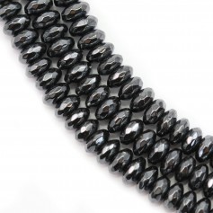 Hematite faceted flatened round beads on thread 2x4mm x 40cm 