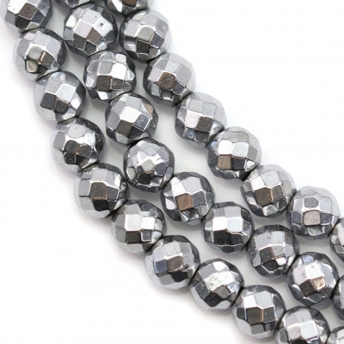 Hematite silver plated faceted round 6mm x 40 cm