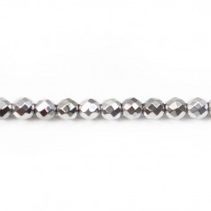 Hematite silver faceted round 4mm x 40 cm