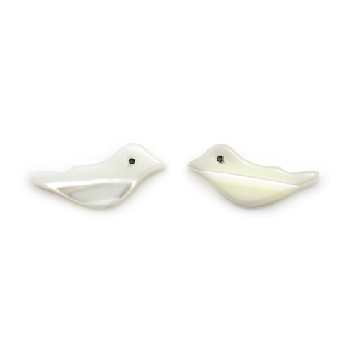 White mother-of-pearl little bird 6x15mm x 2pcs 