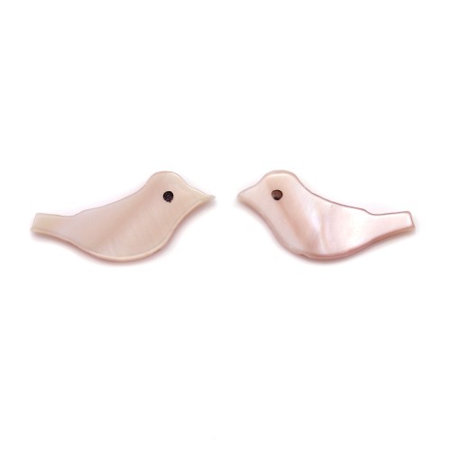 Nacre rose en forme d'oiseau 6x15mm x 2pcs