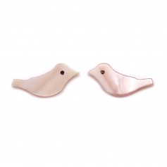 Nacre rose en forme d'oiseau 6x15mm x 2pcs