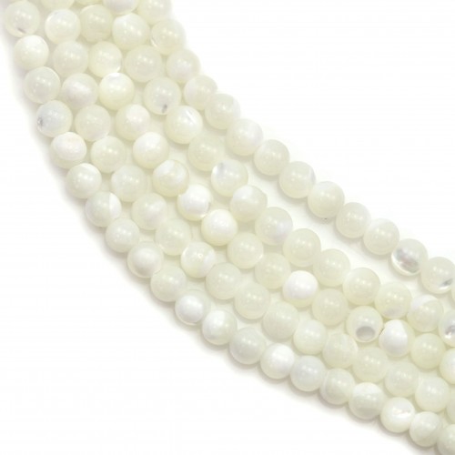White mother-of-pearl round beads on thread 3mm x 40cm