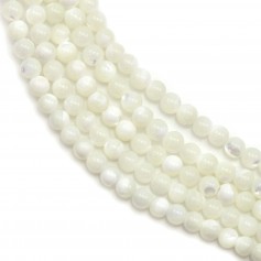 White mother-of-pearl round beads on thread 3mm x 40cm