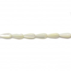 White mother-of-pearl drop beads on thread 4.5x12mm x 40cm
