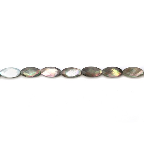 Nacre grise en forme d'ovale facetté 8x16mm x 4 pcs