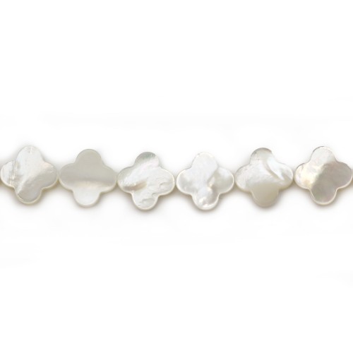 White mother-of-pearl clover beads on thread 13mm x 40cm