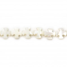 White mother-of-pearl cross beads on thread 8mm x 40cm