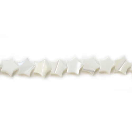 White mother-of-pearl star beads on thread 8mm x 40cm
