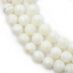 White mother-of-pearl round beads on thread 8mm x 40cm