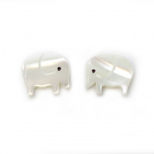 White mother-of-pearl little elephant 9x11mm x 1pc