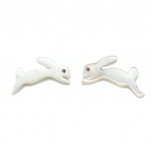 Nacre blanche en forme de lapin 8x15mm x 2pcs