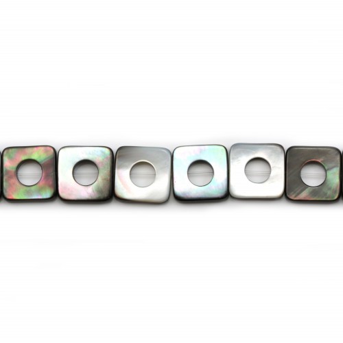 Grey mother of pearl square with hollow center bead strand 18mm x 40cm