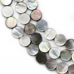 Gray mother-of-pearl flat round beads on thread 10mm x 40cm