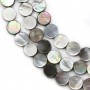 Gray mother-of-pearl flat round beads on thread 10mm x 40cm