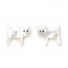 Nacre blanche en forme de chat 12x14mm x 1pc