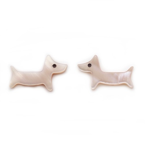 Nacre rose en forme de chien 9x15mm x 1pc
