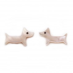 Nacre rose en forme de chien 9x15mm x 1pc