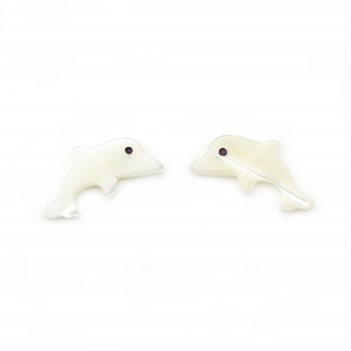 White mother-of-pearl dolphin 8x15mm x 2pcs