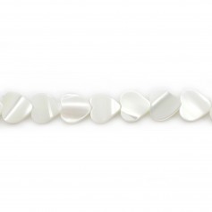 White mother-of-pearl heart beads on thread 8mm x 40cm