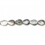 Gray mother-of-pearl faceted flat drop beads on thread 15x20mm x 40cm
