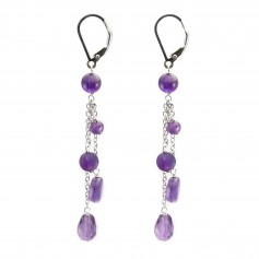 Boucles d'oreilles pendantes, en argent 925 & améthyste x 2pcs
