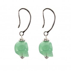 Silver earring 925 aventurine skull x 2pcs