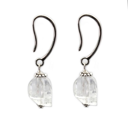 Pendiente, plata 925 Calavera de cristal de roca x 2pcs