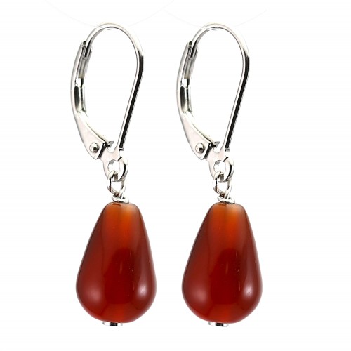 Boucles d'oreilles : agate rouge goutte argent 925 dormeuse x 2pcs 