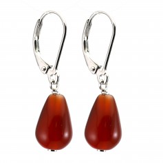 Boucles d'oreilles : agate rouge goutte argent 925 dormeuse x 2pcs 
