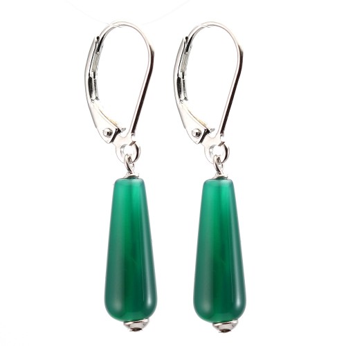 Earrings : green onyx & dormeuse silver 925 x 2pcs  
