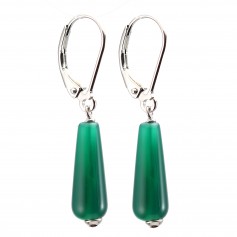 Boucles d'oreilles : agate vert goutte argent 925 dormeuse x 2pcs 