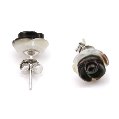 Earring silver 925 gray shell flower 10mm X2pcs