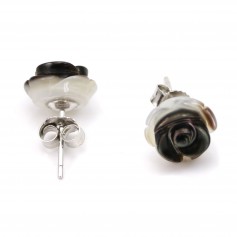 Earring silver 925 gray shell flower 10mm X2pcs