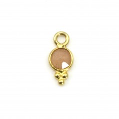 Breloque en Pierre de lune orange ronde facettée serti argent 925 doré à l'or fin 5x11mm x 1pc