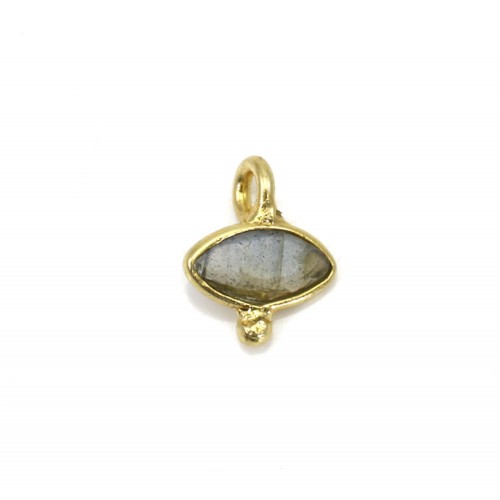 Breloque en Labradorite oeil facettée serti argent 925 doré à l'or fin 7x9mm x 1pc